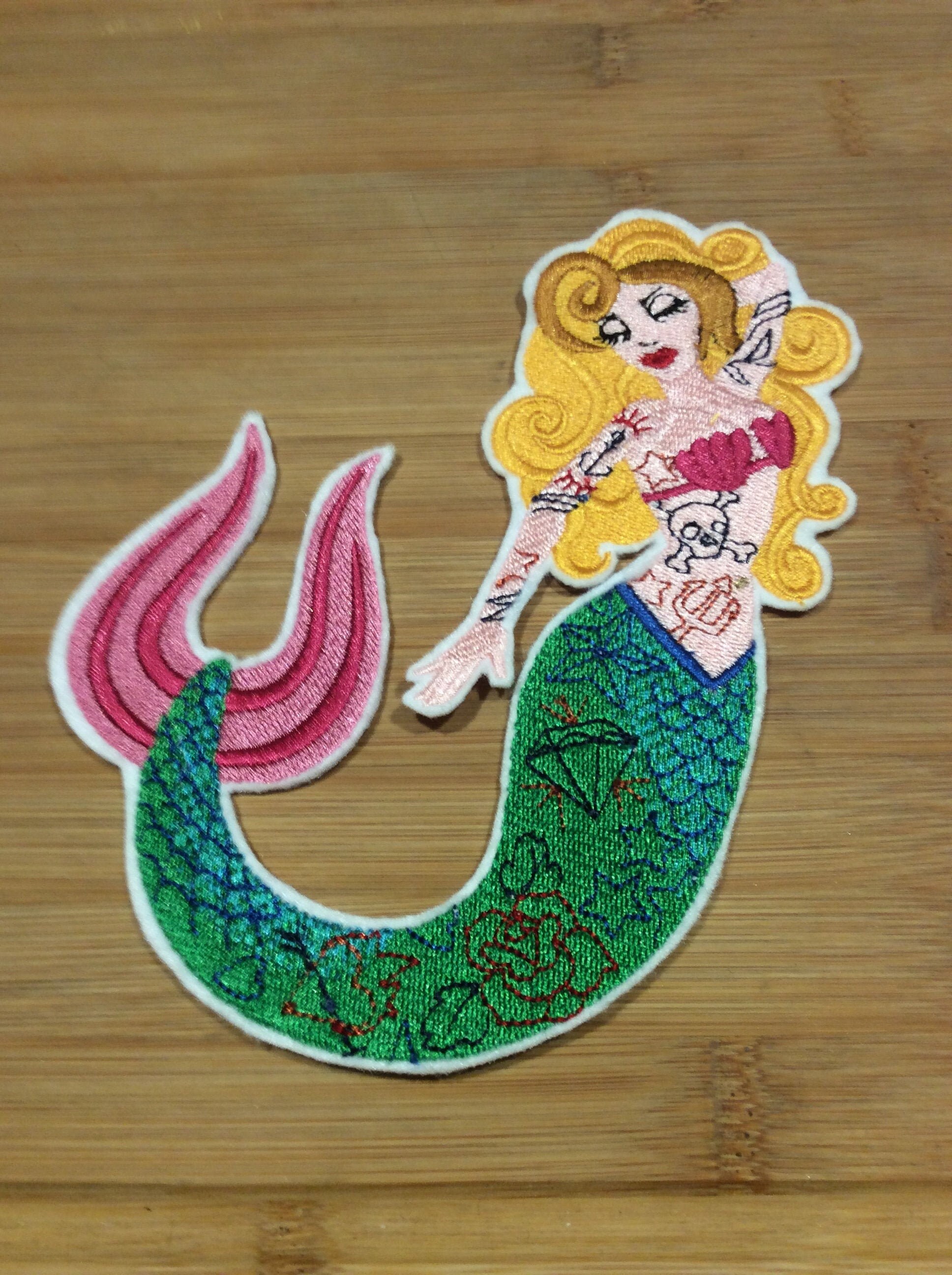 Embroidered Retro Pin-Up Style Tatooed Mermaid Patch by Twistedstitcher 2018 Located in Abbotsford BC Canada