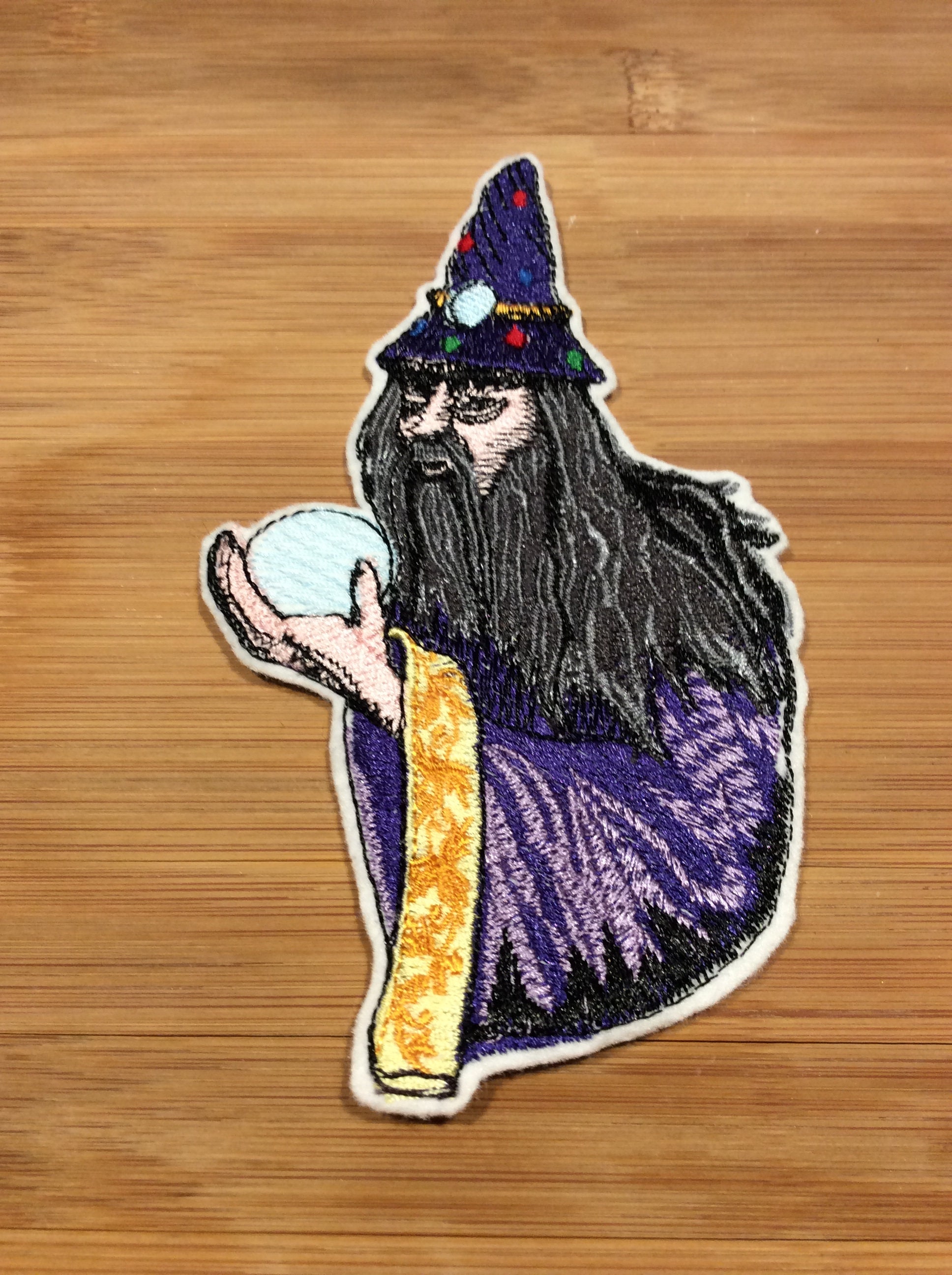 Embroidered Mystical Wizard with Crystal Ball 2 Size Sew/Iron-On Patch Celtic Border by Twistedstitcher 2018 Located in Abbotsford BC Canada - Thumbnail 2