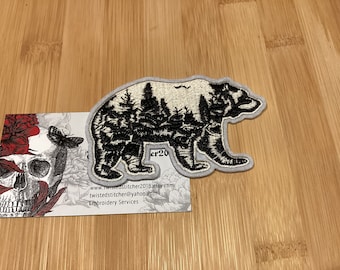 Embroidered Wilderness Forest Bear Scene Iron-on Patch 3.50”x 2.25” inches Wild Bear Patch by Twistedstitcher 2018 in Abbotsford BC Canada