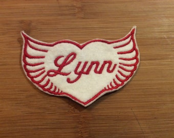 Embroidered Winged Heart Name Tag Sew/Iron-On Style Patch, Any Name Any Color Name Patch by TwistedStitcher 2018 in Abbotsford BC Canada