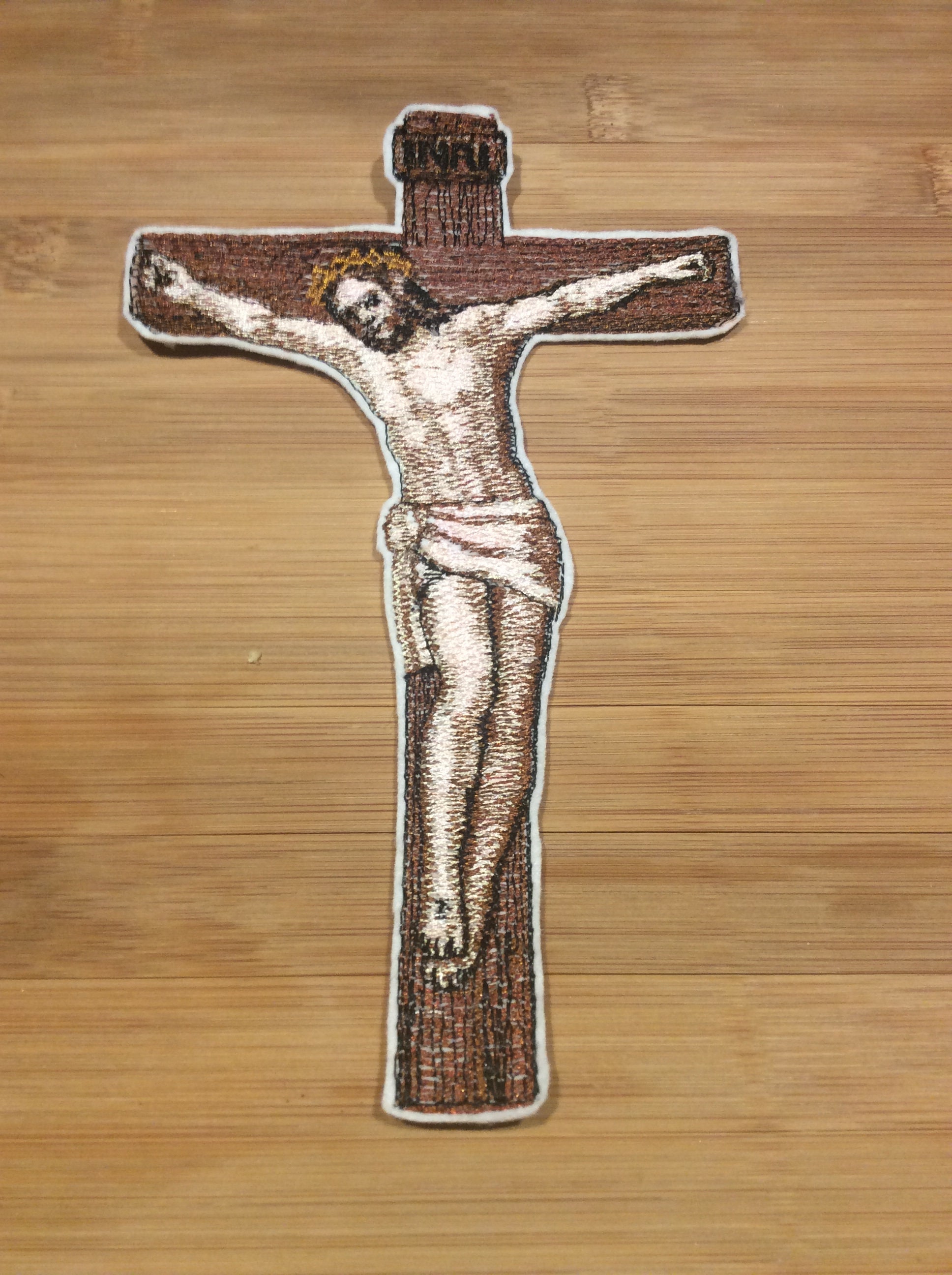 Embroidered Christ Crucifixion Patch Jesus Christ Crucifix Patch by Twistedstitcher2018 Located in Abbotsford BC Canada - Thumbnail 2
