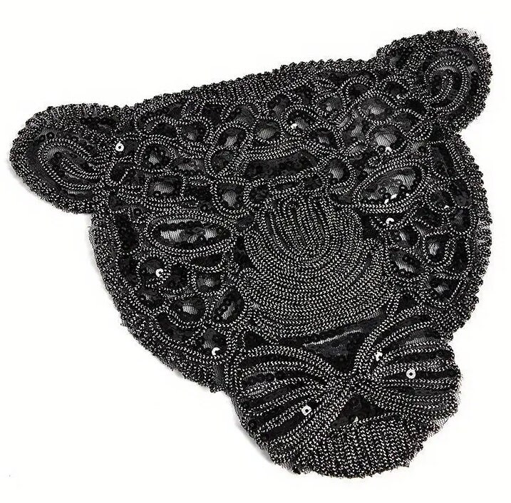 Embroidered Black Sequin Leopard Head Sew-on Patch Large 9.62”x11.42” Big Cat Patch by Twistedstitcher 2018 Located in Abbotsford Bc Canada - Thumbnail 5