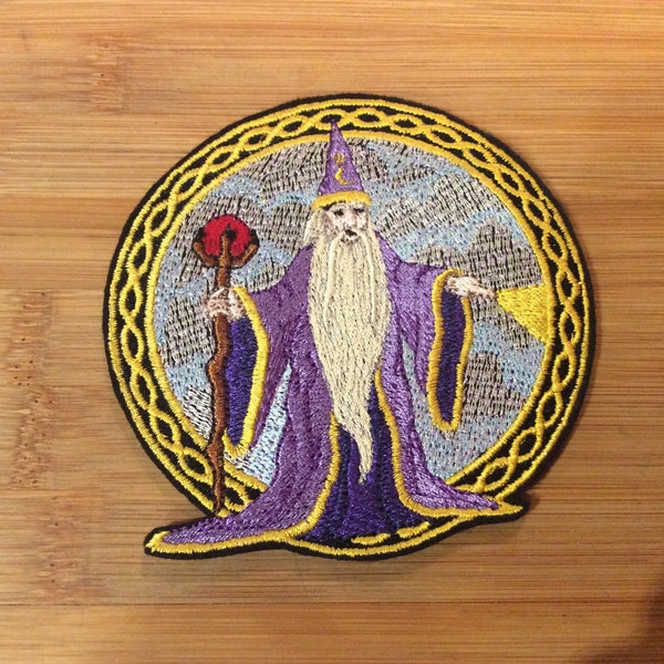 Embroidered Mystical Wizard Sew/Iron-On Patch Celtic Border 2 sizes available by Twistedstitcher 2018 Located in Abbotsford BC Canada