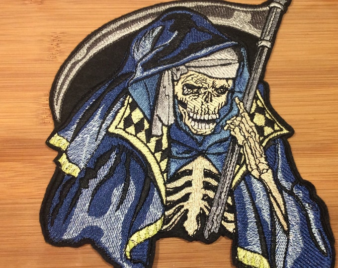 Featured listing image: Embroidered Grim Reaper Patch 6” x 8” inches by Twistedstitcher 2018 Located in Abbotsford BC Canada