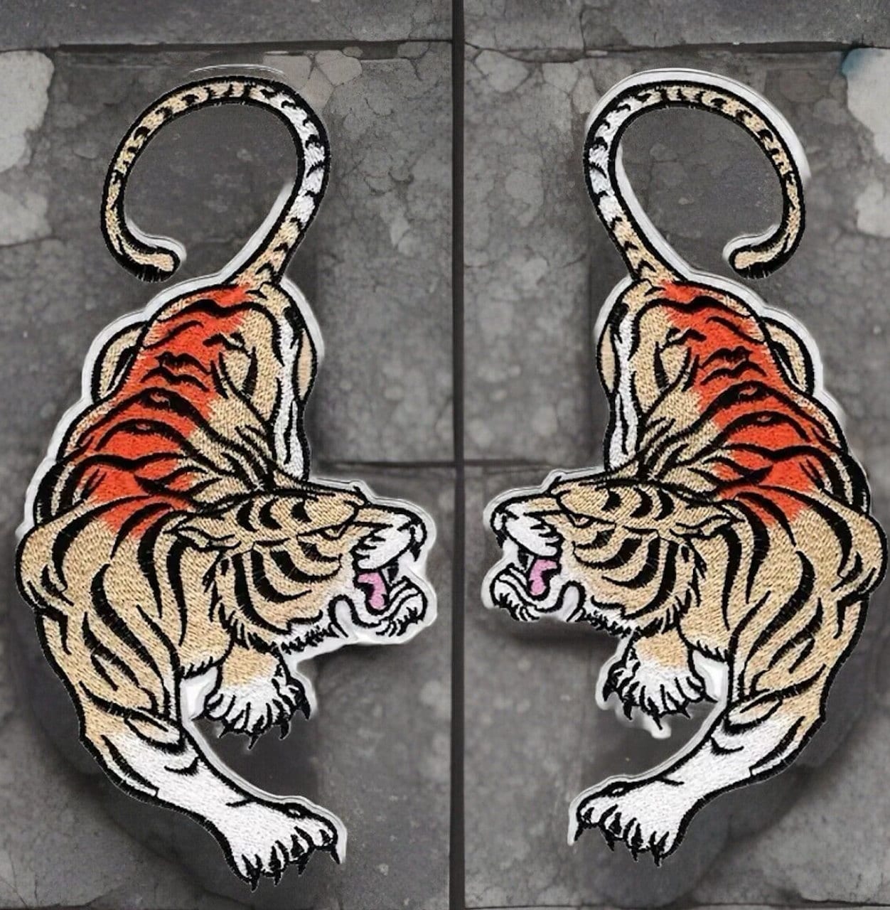 Beautiful Pair of Tigers Iron-On Embroidered Patch Large 10.5” x5.50” inches Roaring Tigers by Twistedstitcher2018 Abbotsford Bc Canada - Thumbnail 5