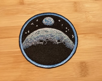 Embroidered Earth Rising from Moon View Sew/Iron-On Patch 2 Sizes Available by Twistedstitcher2018 Located in Abbotsford BC Canada