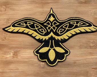 Embroidered Regal Knotwork Celtic Raven Bird Sew/Iron-On Patch 3 Sizes Available by Twistedstitcher2018 Located in Abbotsford BC Canada