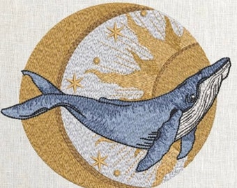 Embroidered  Celestial Whale Patch Blue Whale Grey Whale 2 Sizes Available by Twistedstitcher2018 Located in Abbotsford BC Canada