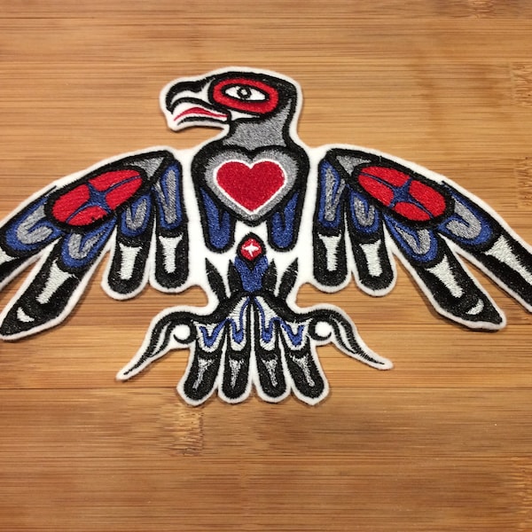 Embroidered Native Tribal Full Wing Totem Pole Eagle Patch 8.5” x 5” inches by Twistedstitcher2018 Located in Abbotsford BC Canada