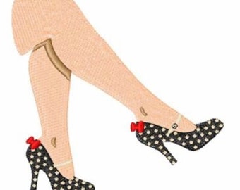 Embroidered Sexy Legs with Polka-Dot High Heel Shoes Pin-Up Patch by Twistedstitcher 2018 Located in Abbotsford BC Canada