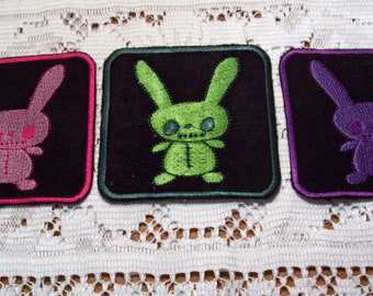 Embroidered Scary Zombie Bunny Patch Sew/Iron-On 3 Colors Available by Twistedstitcher 2018 Located in Abbotsford BC Canada