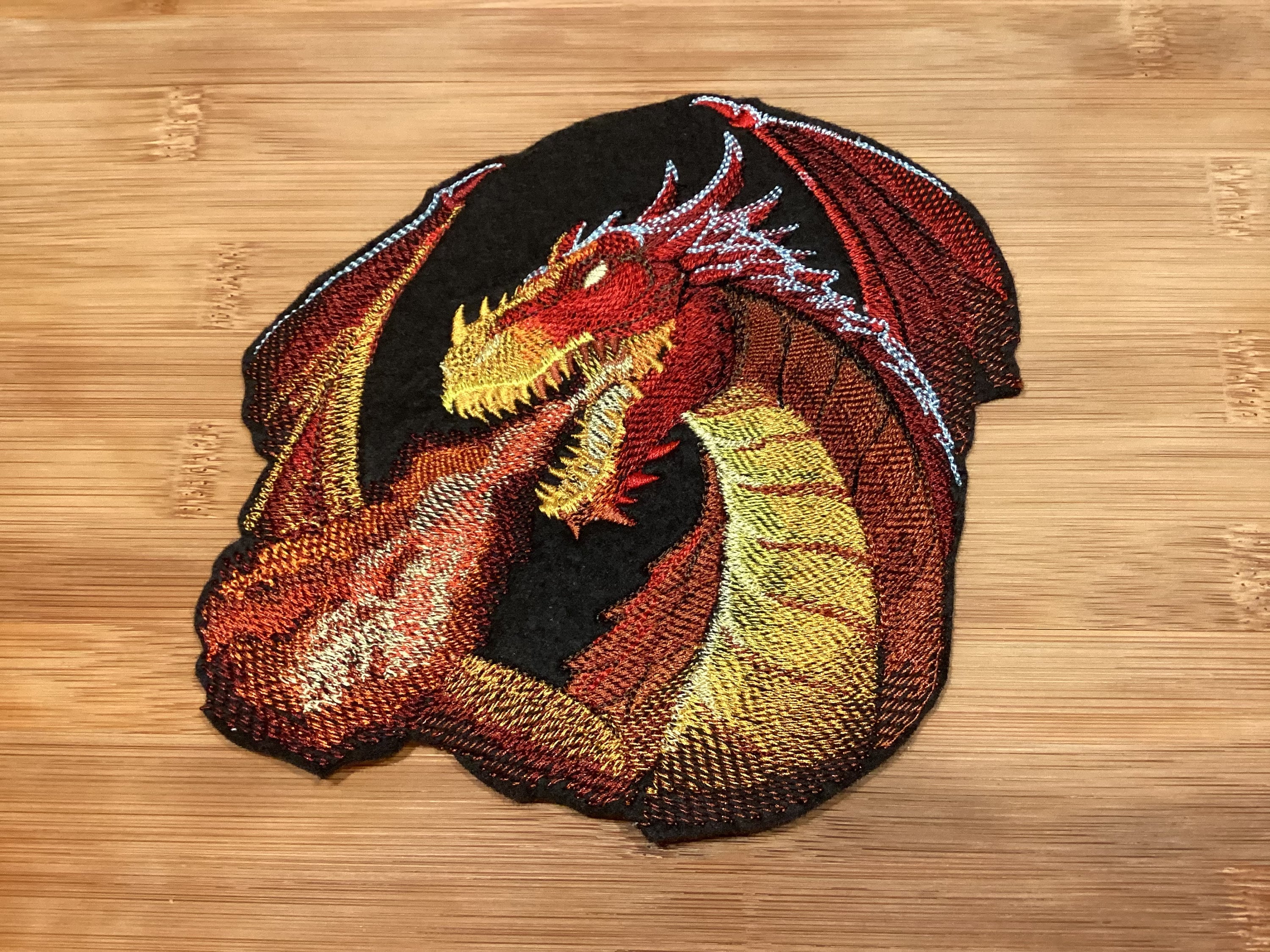 Embroidered Fire Breathing Dragon Sew/Iron-on Patch Large Size by Twistedstitcher2018 Located in Abbotsford BC Canada - Thumbnail 5