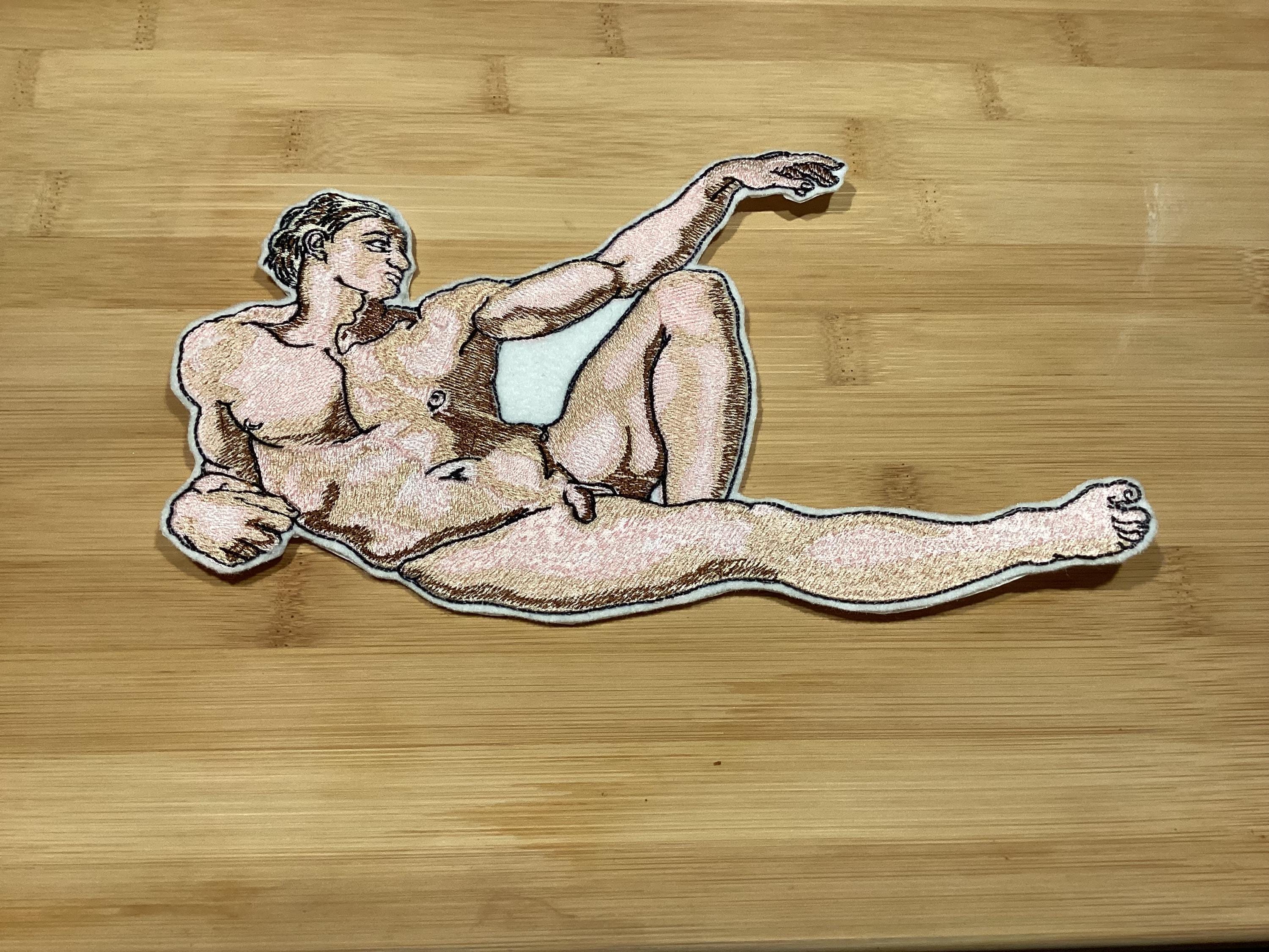 Embroidered Michelangelo Man Nude Art Style Patch 2 Sizes Available by Twistedstitcher 2018 Located in Abbotsford BC Canada - Thumbnail 3