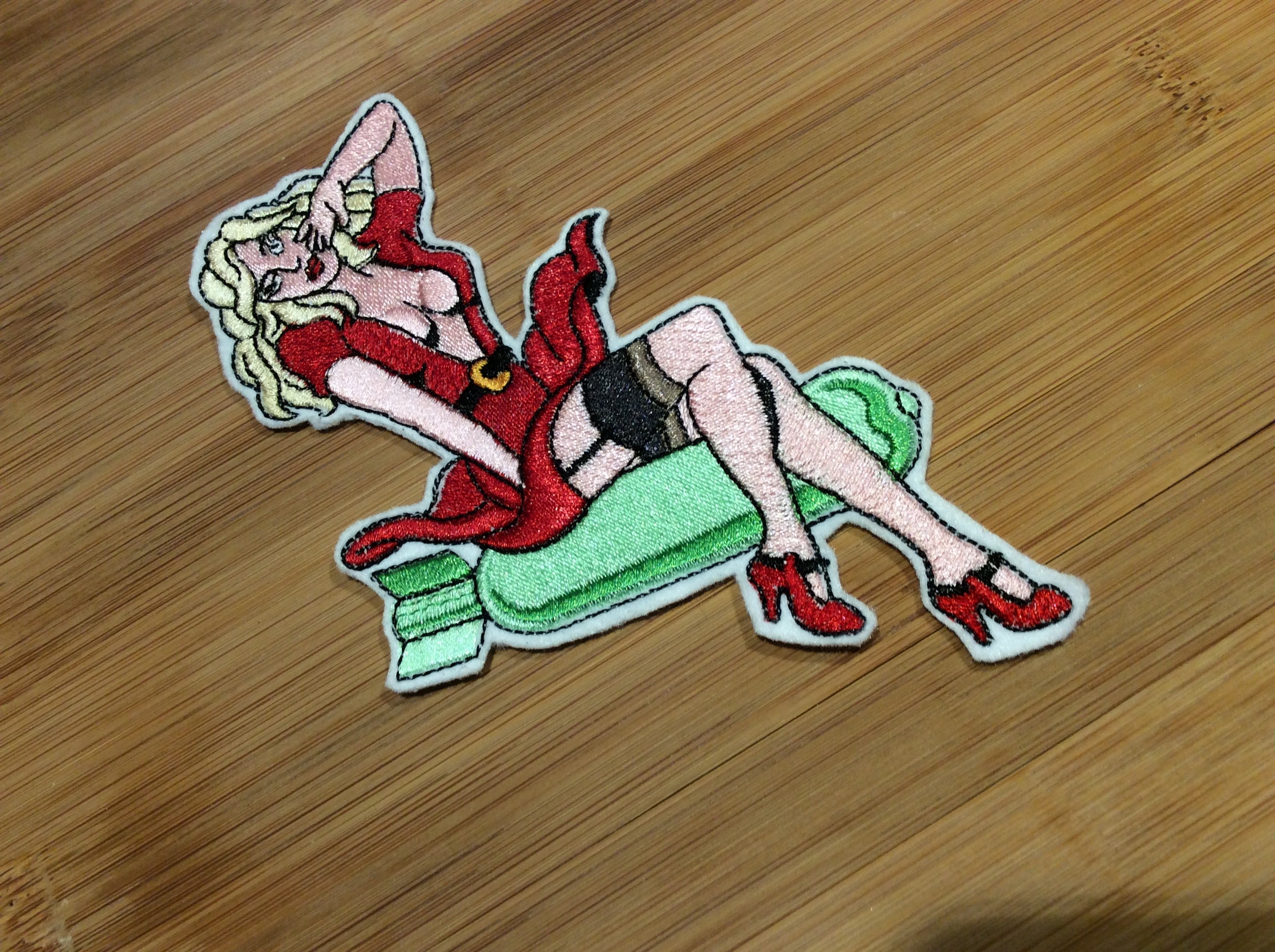 Embroidered Blonde Bombshell Pin-Up Girl Tattooed Style Patch Women Riding A Bomb by Twistedstitcher 2018 Located in Abbotsford BC Canada - Thumbnail 6
