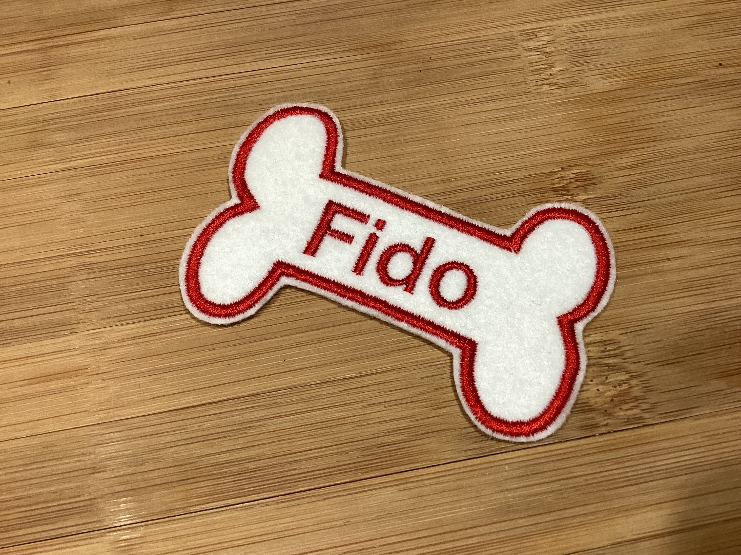 Embroidered Bone Shaped for Dog Name Tag Patch Sew/Iron-On Any Color Any Pet Name by TwistedStitcher 2018 Located in Abbotsford BC Canada