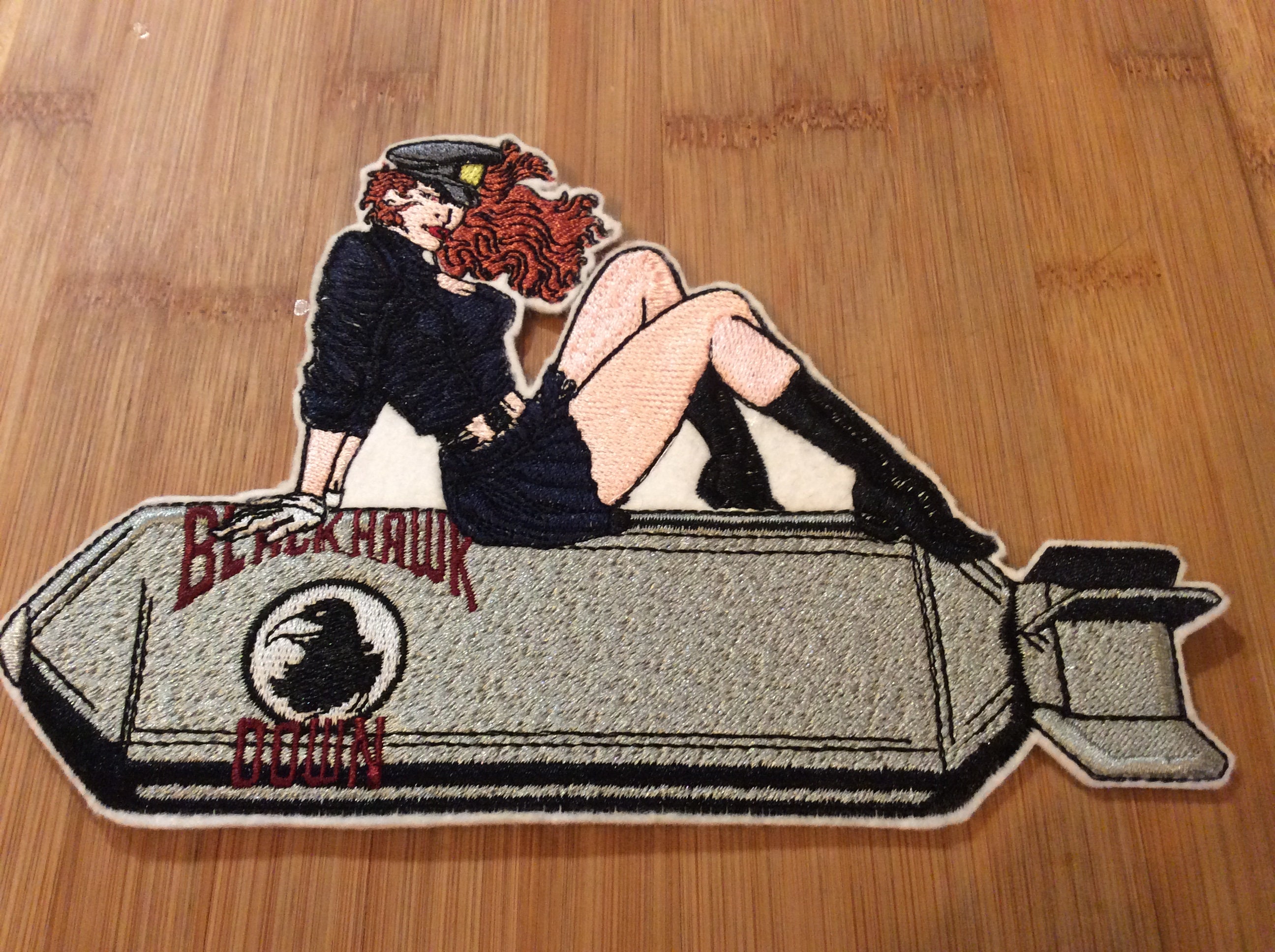 Embroidered Bombshell Pin-Up Girl Tattooed Style Patch Women Riding A Bomb 2 Sizes by Twistedstitcher 2018 Located in Abbotsford BC Canada - Thumbnail 4