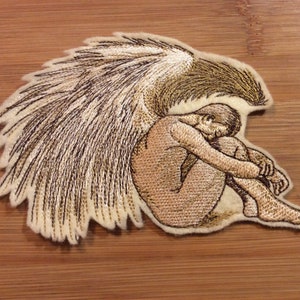 Embroidered Semi-Nude Man Angel Sew/Iron-On Patch Masculine Angel by Twistedstitcher 2018 Located in Abbotsford BC Canada