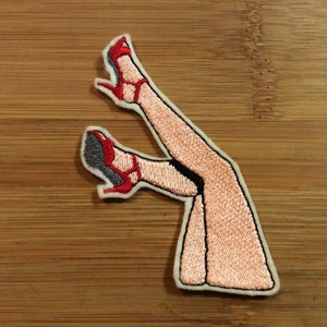 Embroidered Sexy Legs Pin-Up Patch 2 Skintones Available by Twistedstitcher 2018 Located in Abbotsford BC Canada Pink