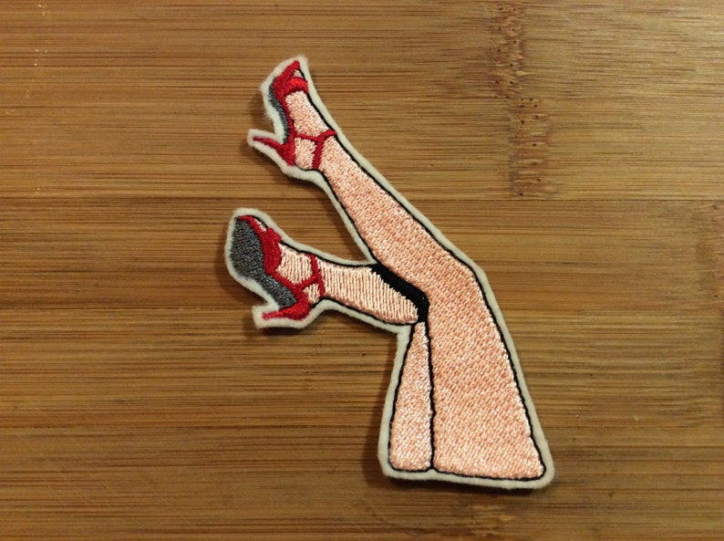 Embroidered Sexy Legs Pin-Up Patch 2 Skintones Available by Twistedstitcher 2018 Located in Abbotsford BC Canada Pink