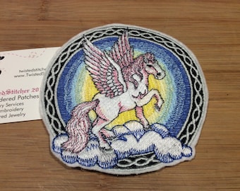 Embroidered Mystical Winged Flying Pegasus Creature Sew/Iron-On Patch 2 Sizes by Twistedstitcher 2018 Located in Abbotsford BC Canada