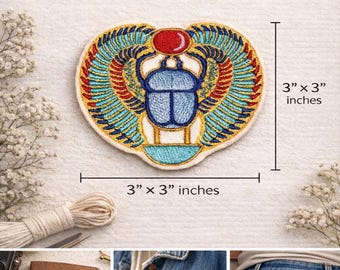 Embroidered Scarab Beetle Patch, Ancient Egypt Symbol, Sew On or Iron On, Jacket Bag