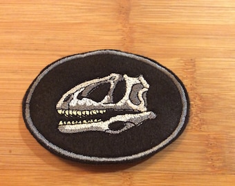 Embroidered Dinosaur Skull Deinonychus Skull Patch Sew/Iron-On by Twistedstitcher2018