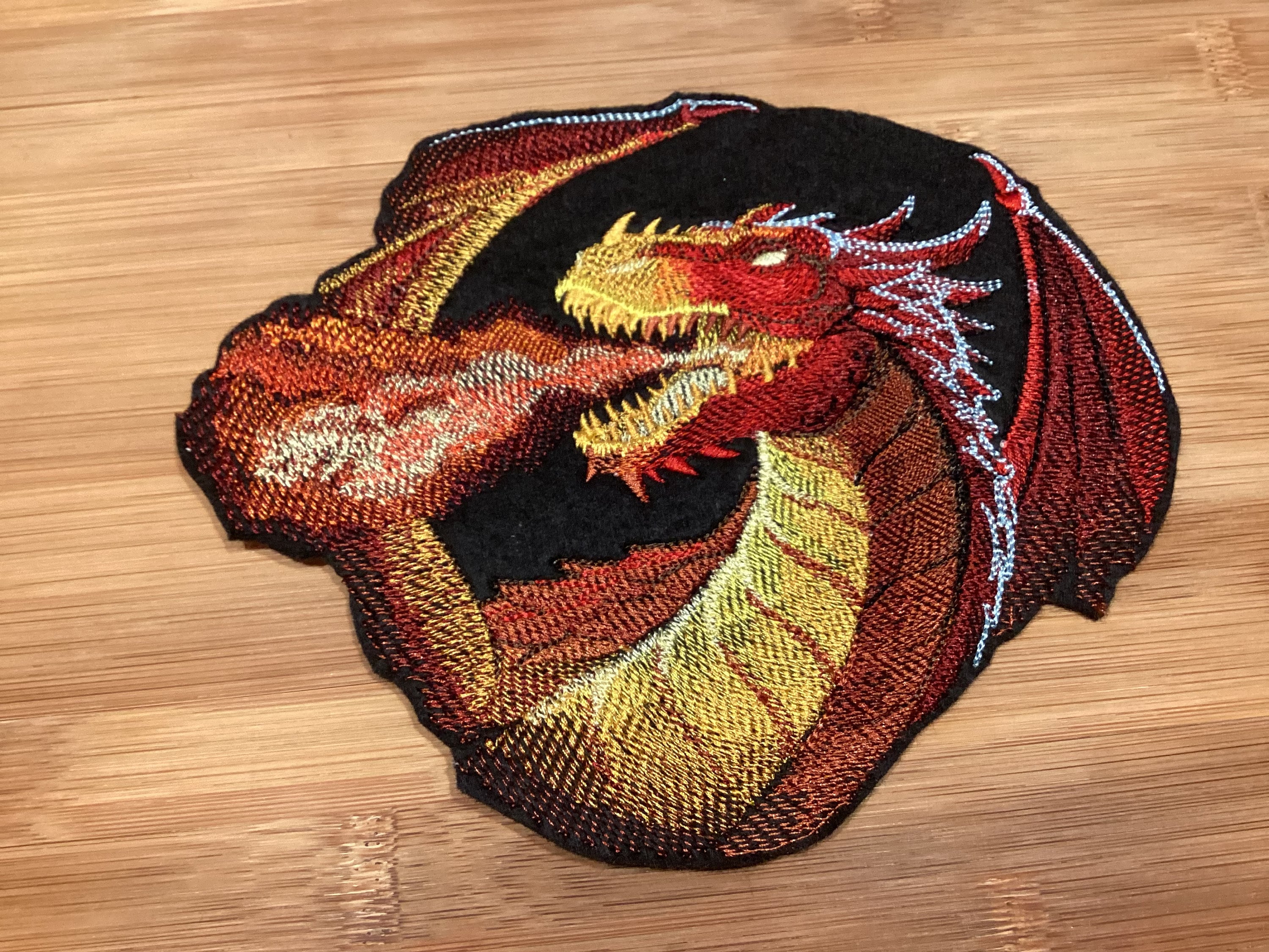Embroidered Fire Breathing Dragon Sew/Iron-on Patch Large Size by Twistedstitcher2018 Located in Abbotsford BC Canada - Thumbnail 2