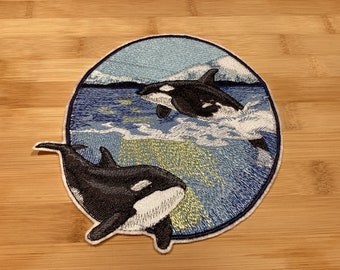 Embroidered Killer Whale Scene Patch 5.75” x 6” inches Orca Whale Killer Whale by Twistedstitcher2018 Located in Abbotsford BC Canada