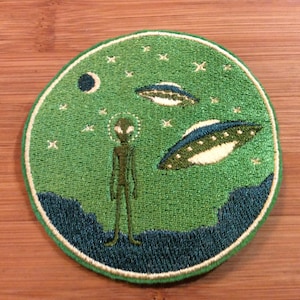 Embroidered Alien in Space Sew/Iron-On Patch 3 Sizes Available by Twistedstitcher 2018 Located in Abbotsford BC Canada