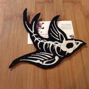 Embroidered Bird Skeleton Sallow Skeleton Sew/Iron-On Patch by Twistedstitcher 2018 Located in Abbotsford BC Canada