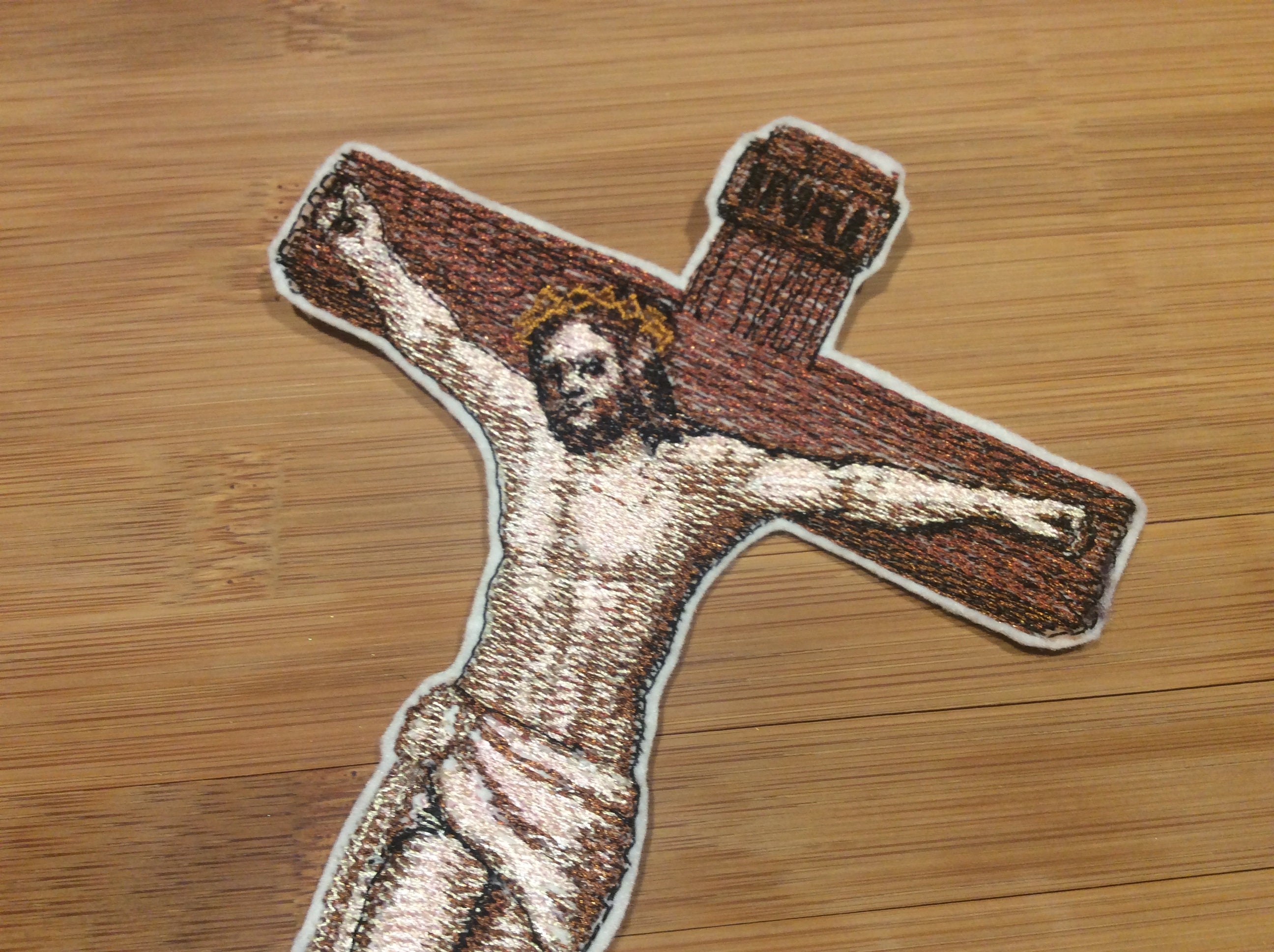 Embroidered Christ Crucifixion Patch Jesus Christ Crucifix Patch by Twistedstitcher2018 Located in Abbotsford BC Canada - Thumbnail 6