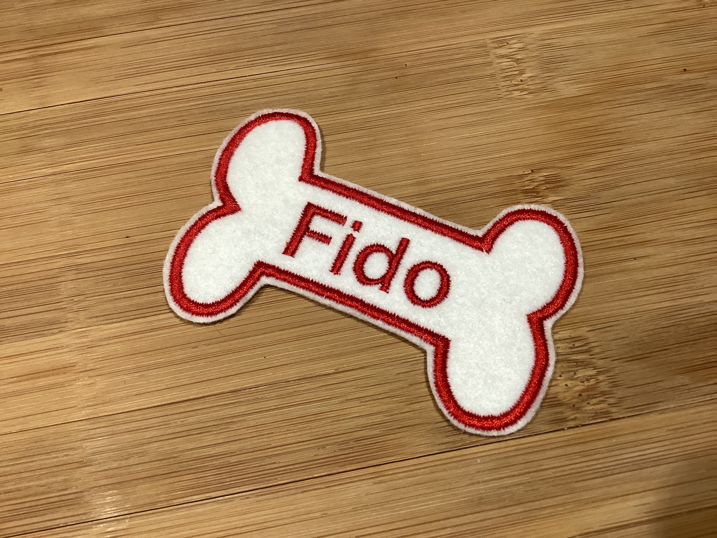 Embroidered Bone Shaped for Dog Name Tag Patch Sew/Iron-On Any Color Any Pet Name by TwistedStitcher 2018 Located in Abbotsford BC Canada - Thumbnail 2