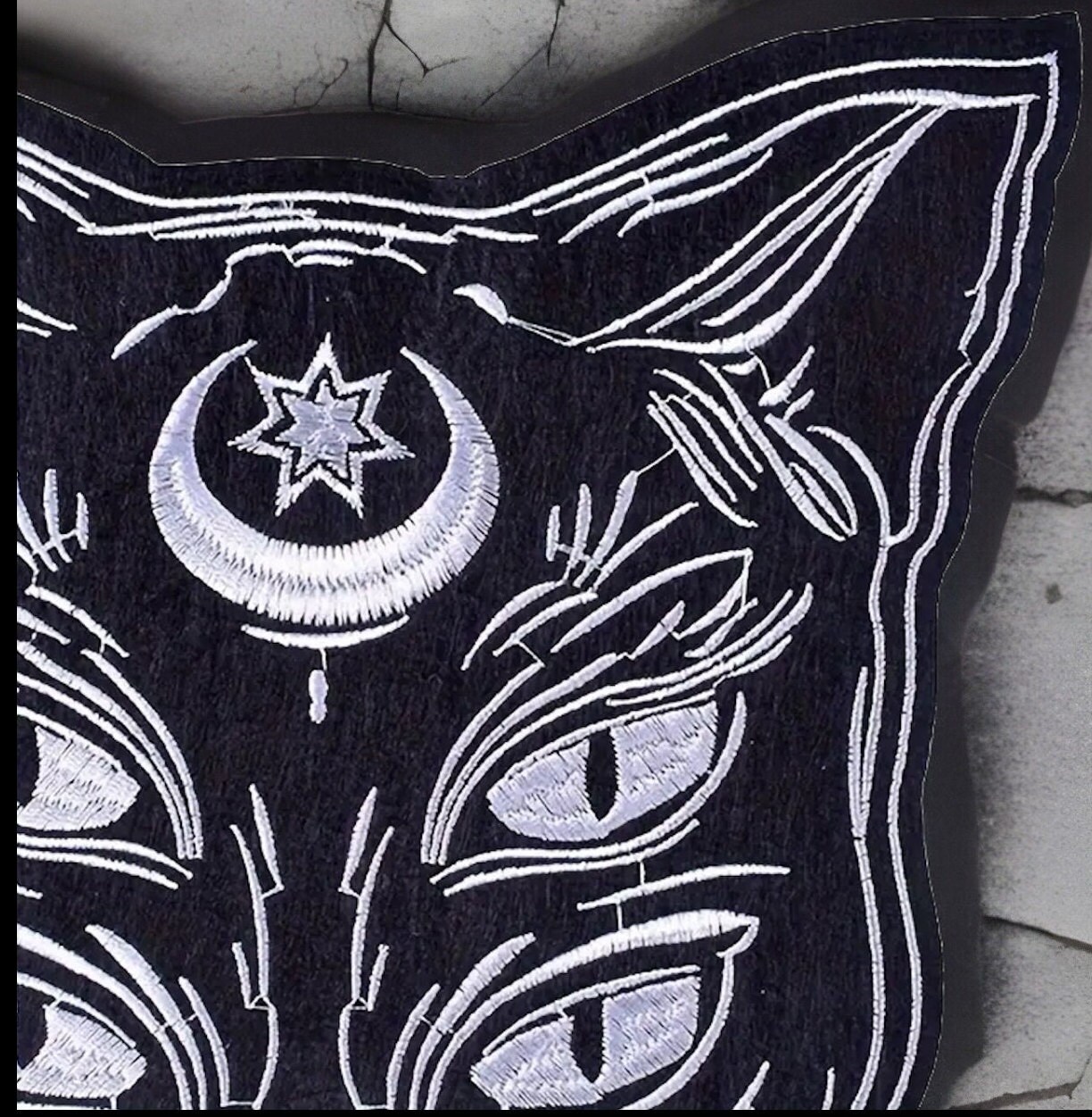 Embroidered Mystical Star/Moon 4 Eyed Black Cat Iron On Back Patch 9.84”x 9.25”Witchy Cat Twistedstitcher 2018 Located Abbotsford BC Canada - Thumbnail 3