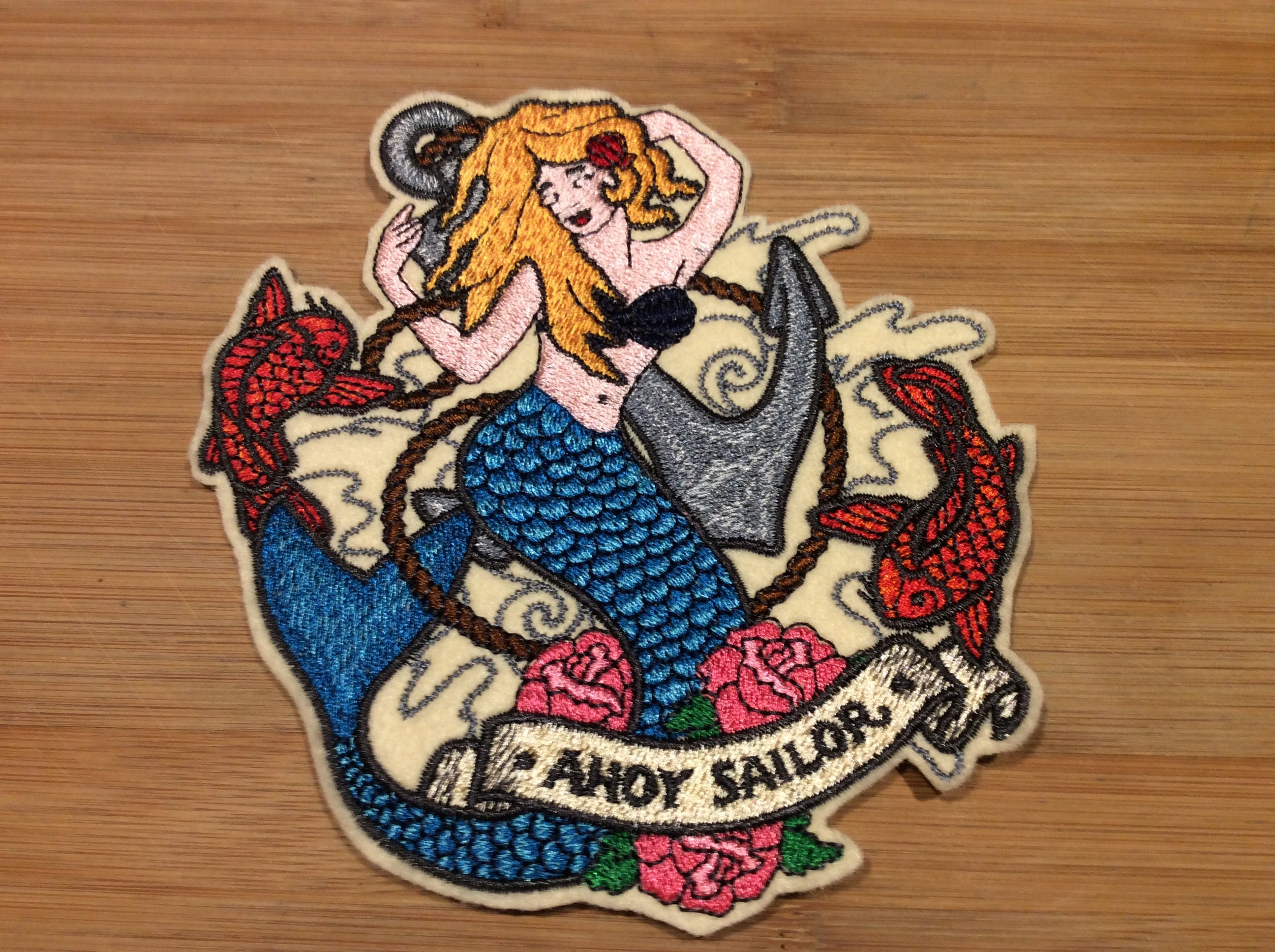 Embroidered Retro Pin-Up Style AHOY SAILOR  Mermaid Patch by Twistedstitcher 2018 Located in Abbotsford BC Canada - Thumbnail 6