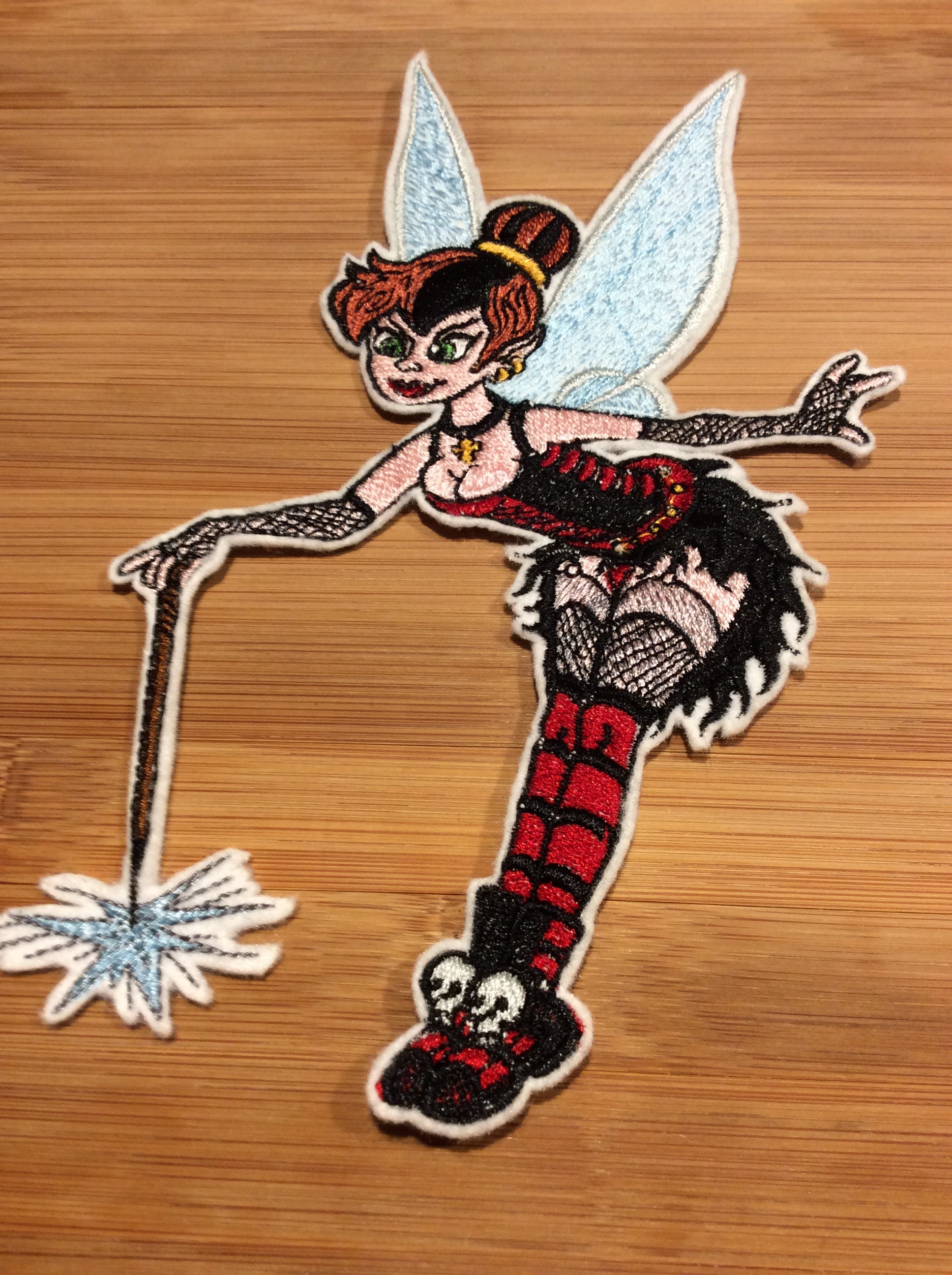 Embroidered Gothic Winged Fairy with Magic Wand Patch Sew/Iron-On 10” x 6.25” inches by Twistedstitcher 2018 Located in Abbotsford BC Canada - Thumbnail 3