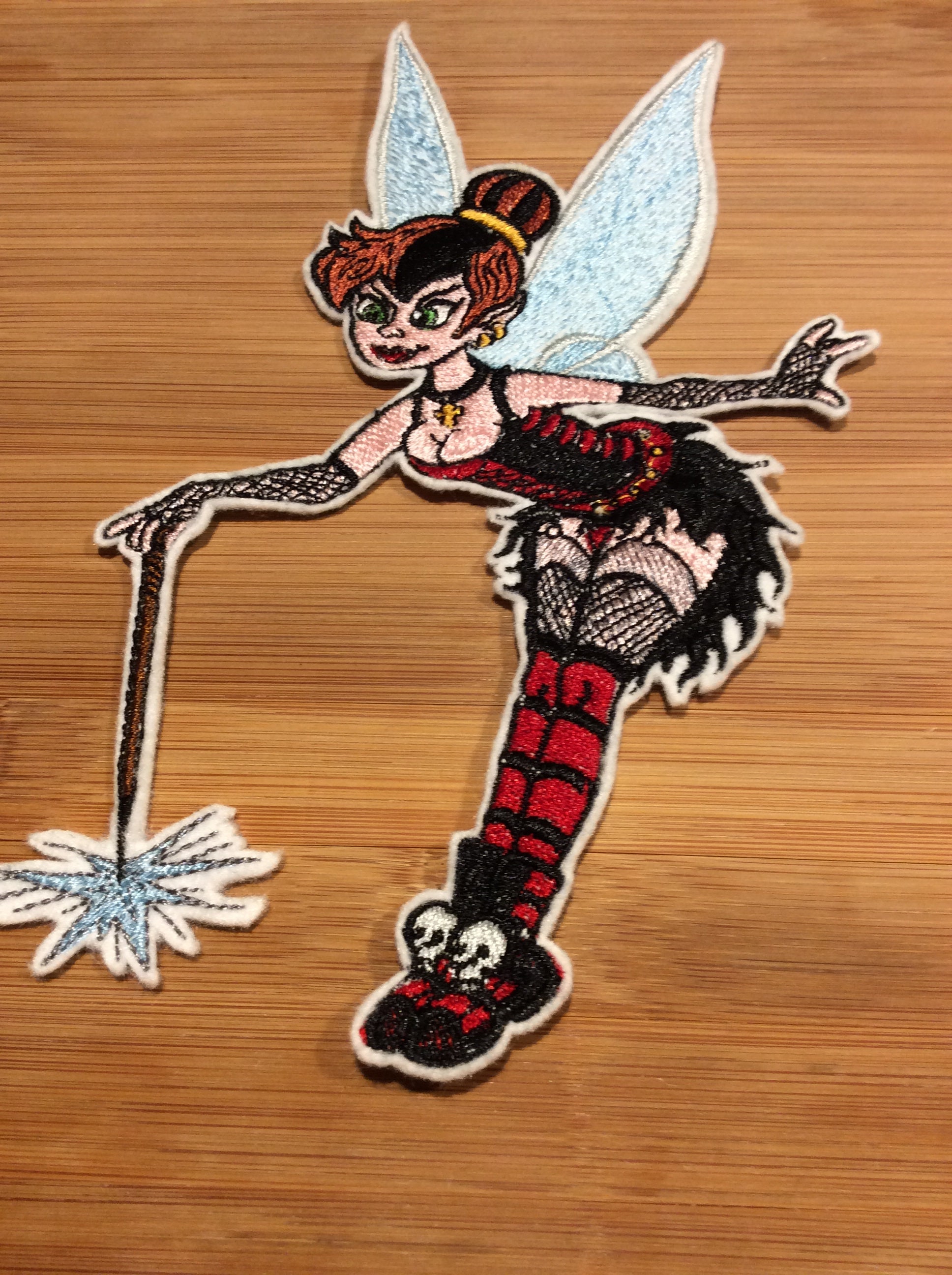 Embroidered Gothic Winged Fairy with Magic Wand Patch Sew/Iron-On 10” x 6.25” inches by Twistedstitcher 2018 Located in Abbotsford BC Canada - Thumbnail 6