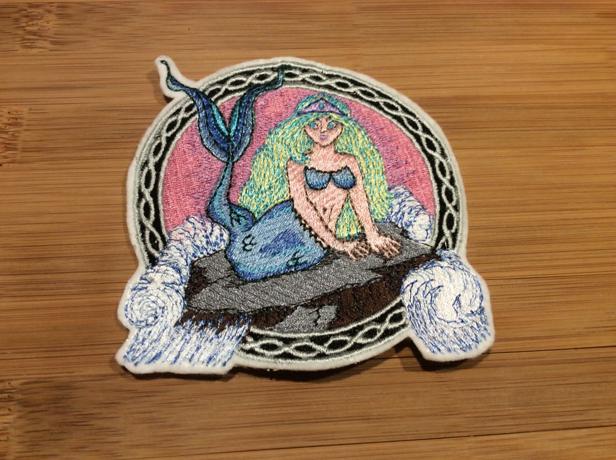 Embroidered Mermaid Mystical Creature Sew/Iron-On Patch Celtic Border by Twistedstitcher 2018 Located in Abbotsford BC Canada - Thumbnail 2