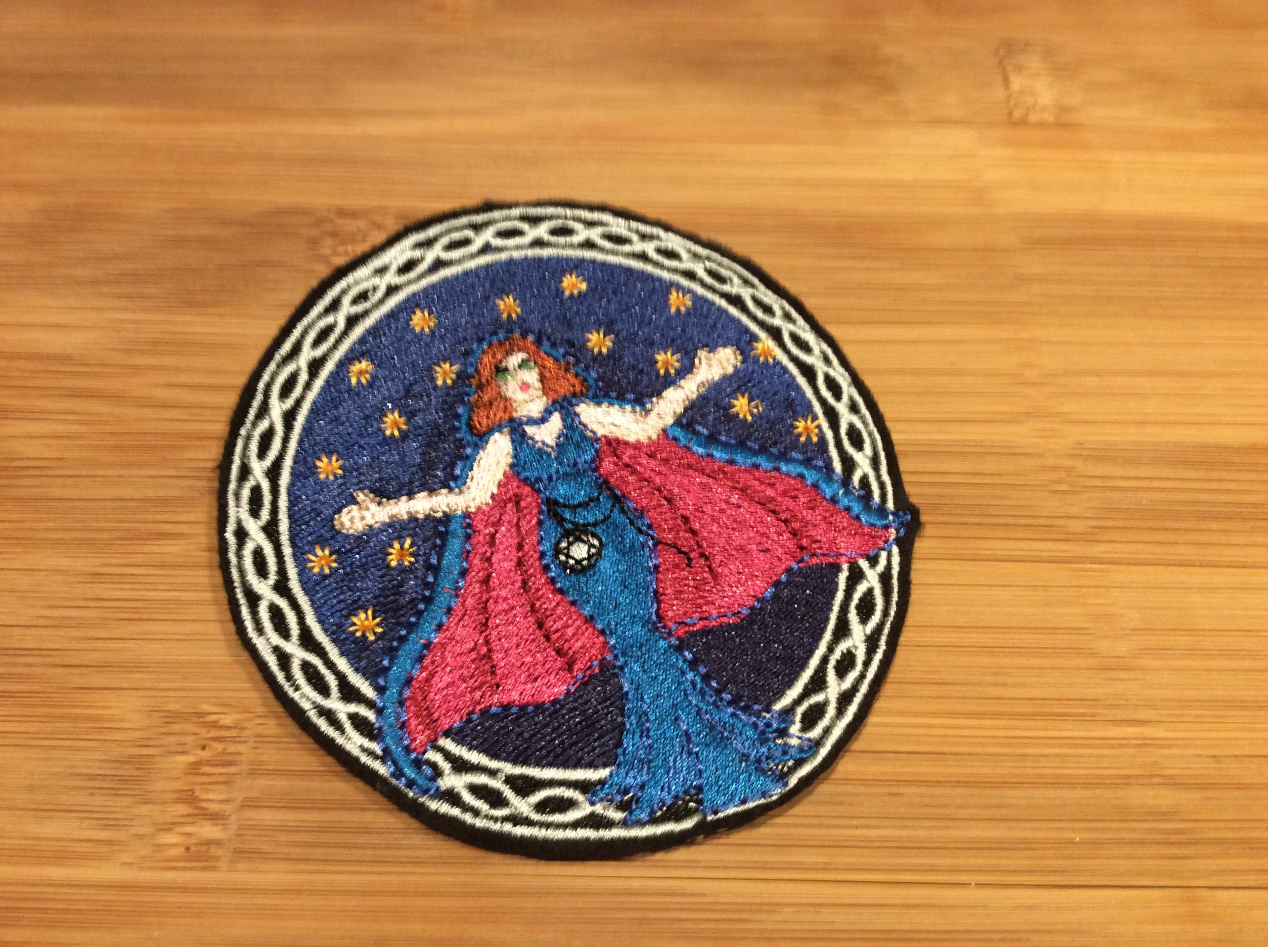 Embroidered Mystical Sorceress Sew/Iron-On Patch Celtic Border 2 Sizes Available by Twistedstitcher 2018 Located in Abbotsford BC Canada - Thumbnail 5