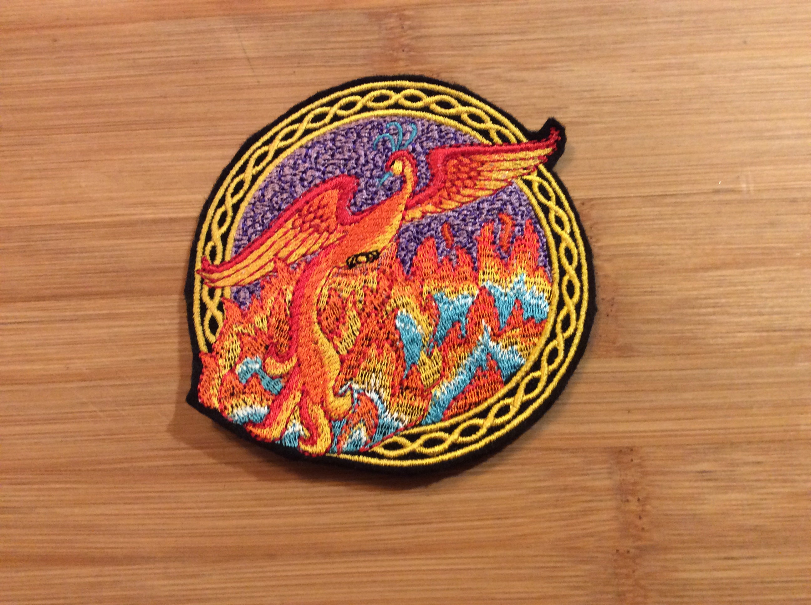 Embroidered Mystical Phoenix Rising from Flames Sew/Iron-On Patch Celtic Border by Twistedstitcher 2018 Located in Abbotsford BC Canada - Thumbnail 2