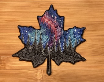 Embroidered Northern Lights Canadian Maple Leaf Sew/Iron-On Patch 2 Sizes Oh Canada by Twistedstitcher2018 Located in Abbotsford BC Canada