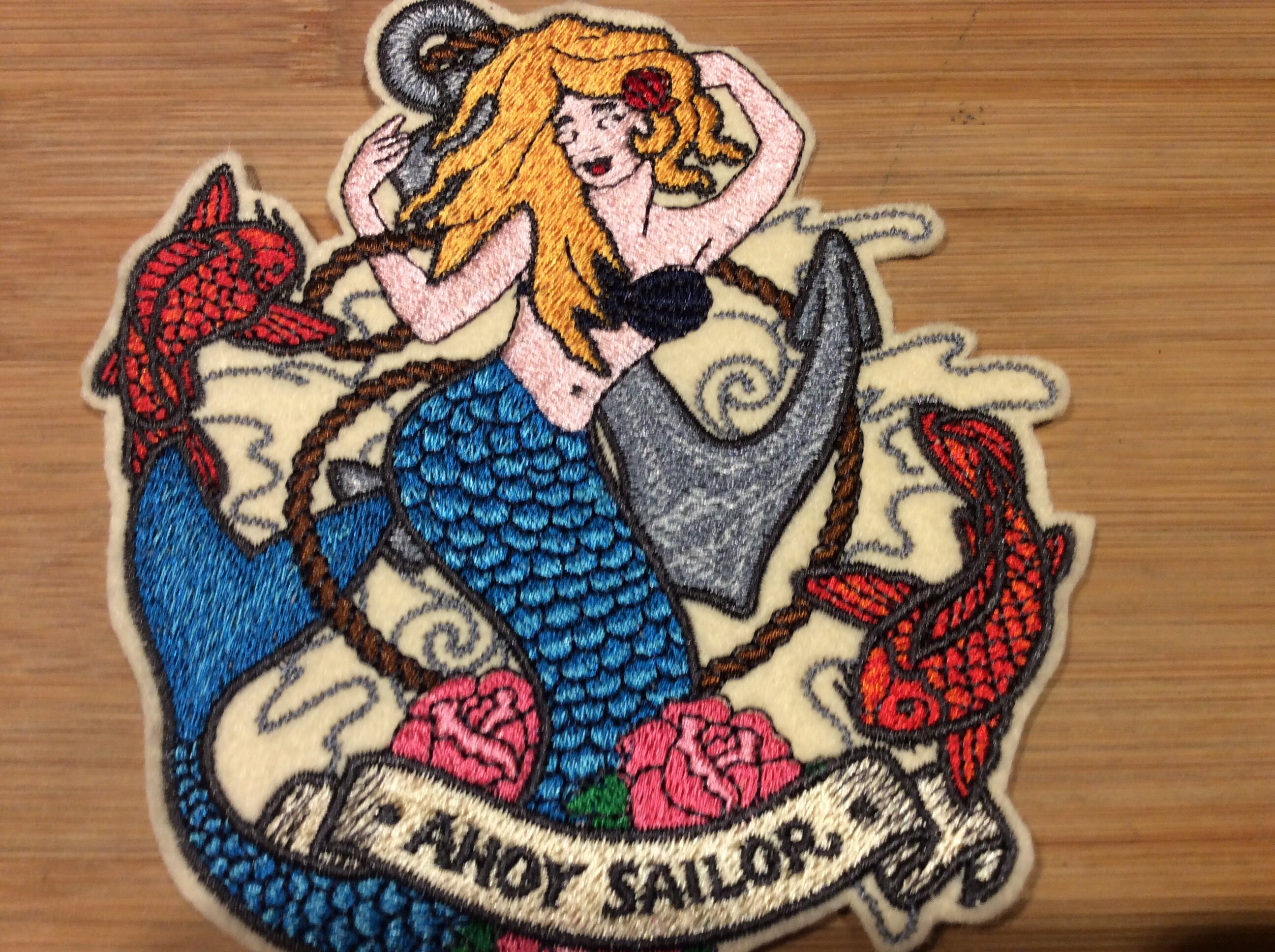 Embroidered Retro Pin-Up Style AHOY SAILOR  Mermaid Patch by Twistedstitcher 2018 Located in Abbotsford BC Canada - Thumbnail 5