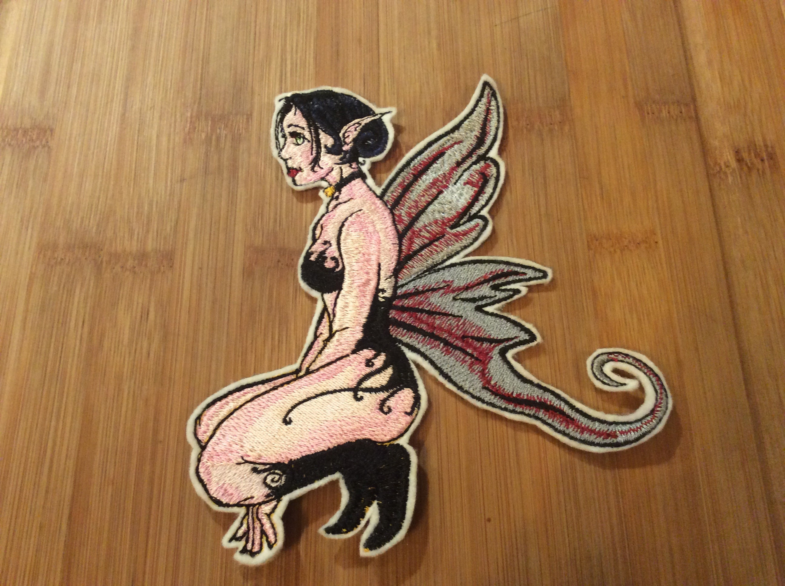 Embroidered Gothic Winged Fairy Creature with Elfin Ears Patch Sew/Iron-On by Twistedstitcher 2018 Located in Abbotsford BC Canada - Thumbnail 5