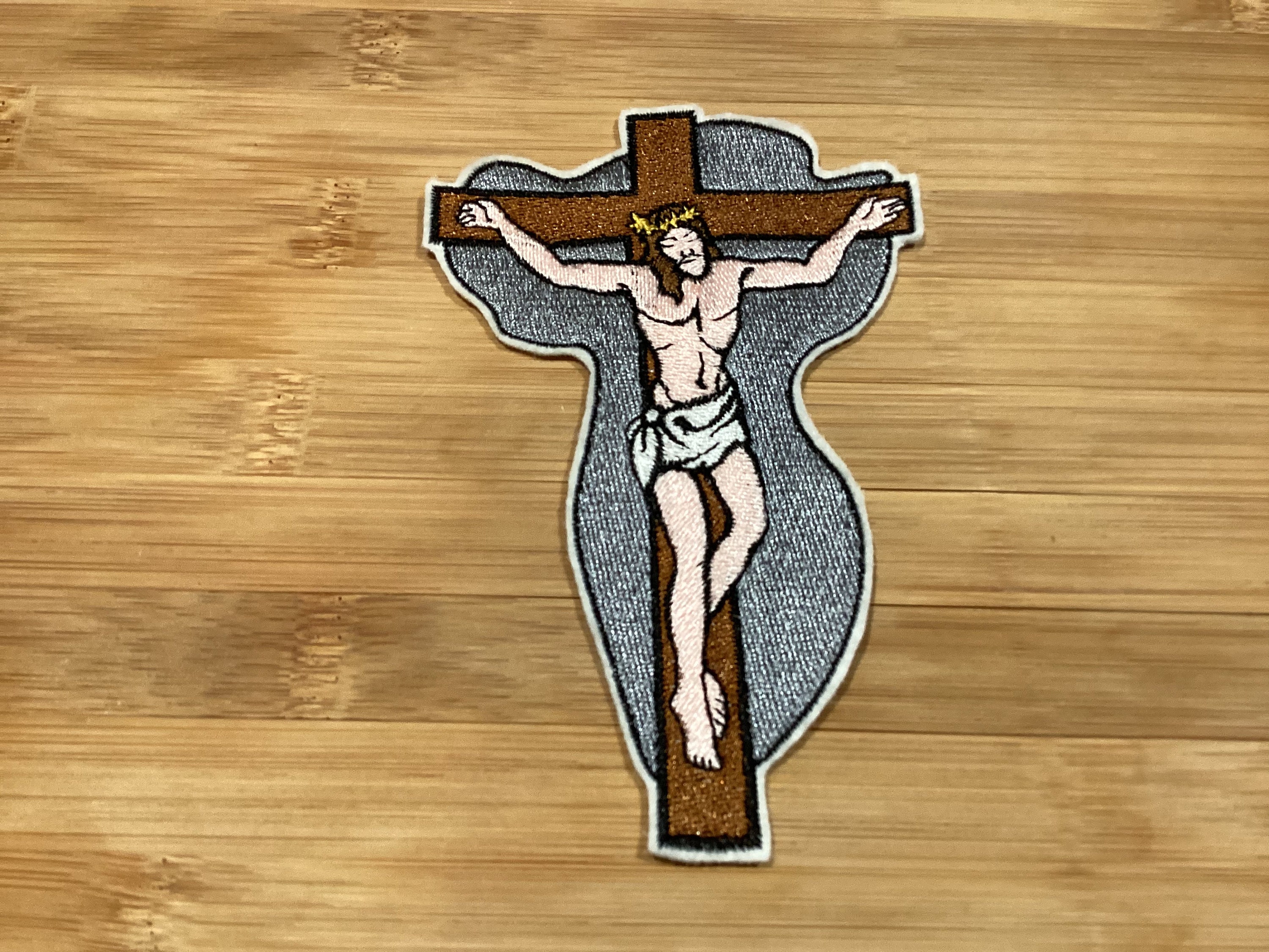 Embroidered Christ Crucifixion Patch Jesus Christ on the Cross Patch by Twistedstitcher2018 Located in Abbotsford BC Canada - Thumbnail 2