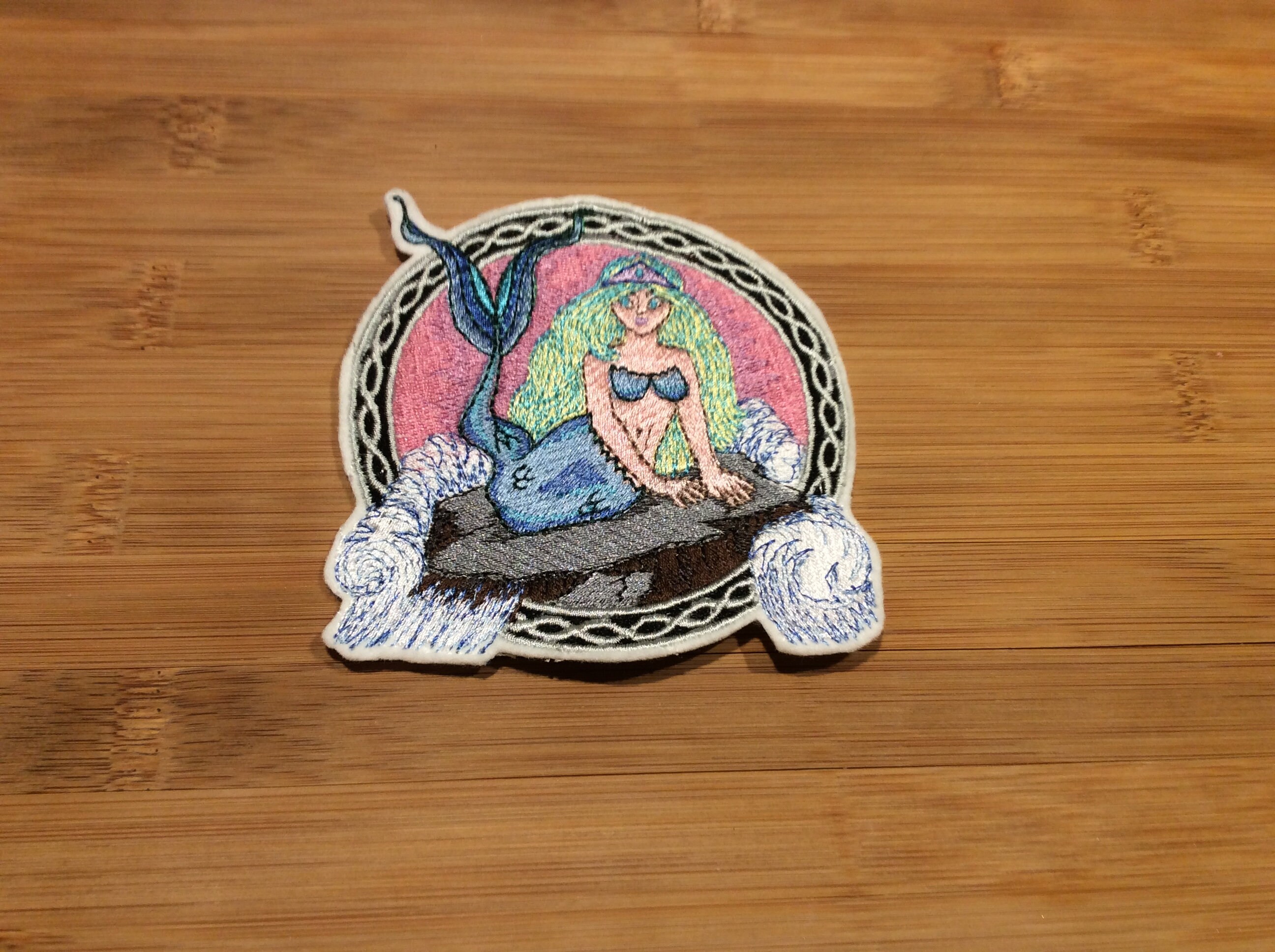 Embroidered Mermaid Mystical Creature Sew/Iron-On Patch Celtic Border by Twistedstitcher 2018 Located in Abbotsford BC Canada - Thumbnail 5