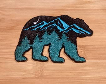 Embroidered Mountain Forest Bear Scene Patch 4.50”x 3”inches Wilderness Patch by Twistedstitcher 2018 Located in Abbotsford BC Canada