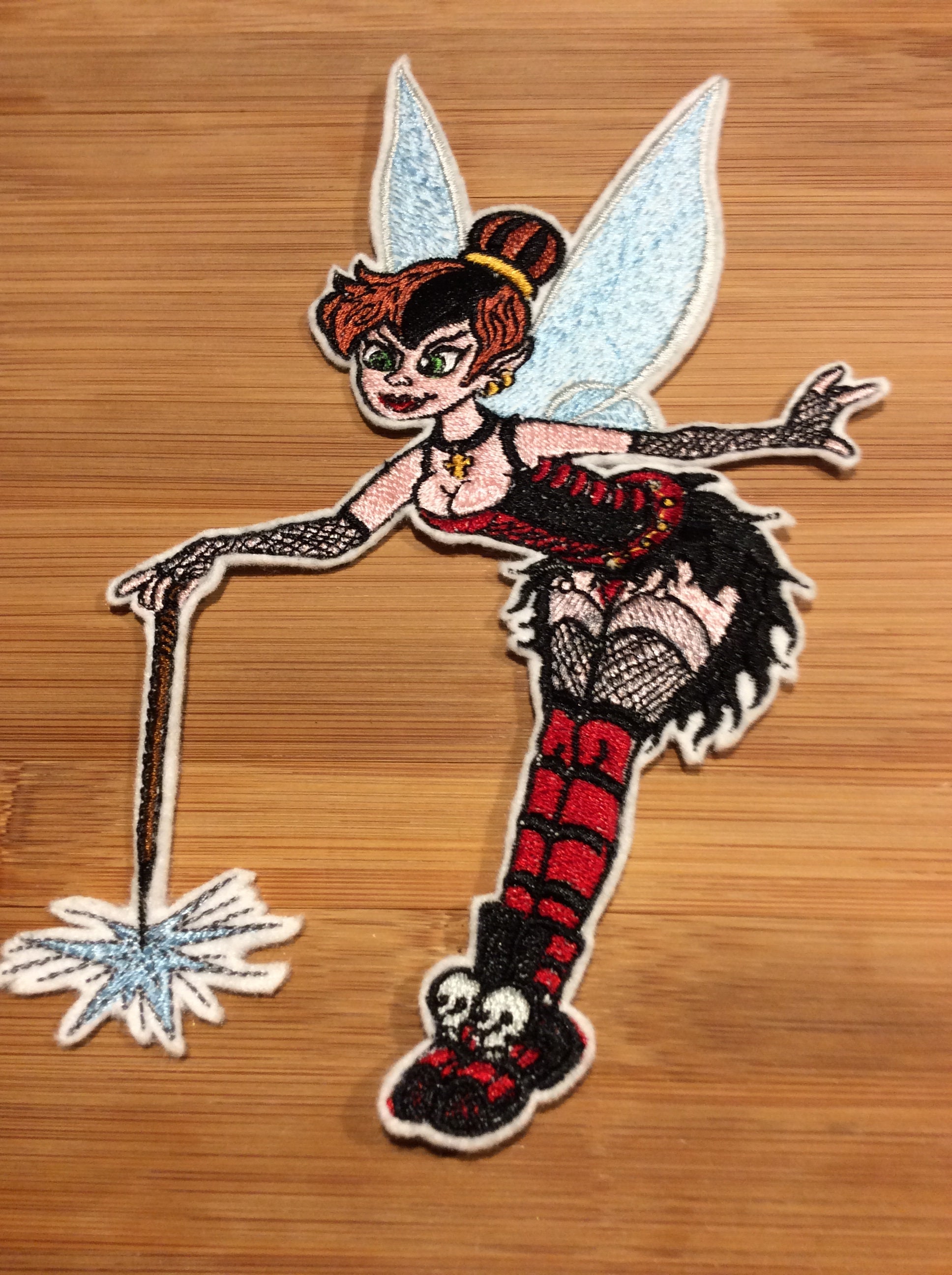 Embroidered Gothic Winged Fairy with Magic Wand Patch Sew/Iron-On 10” x 6.25” inches by Twistedstitcher 2018 Located in Abbotsford BC Canada - Thumbnail 2