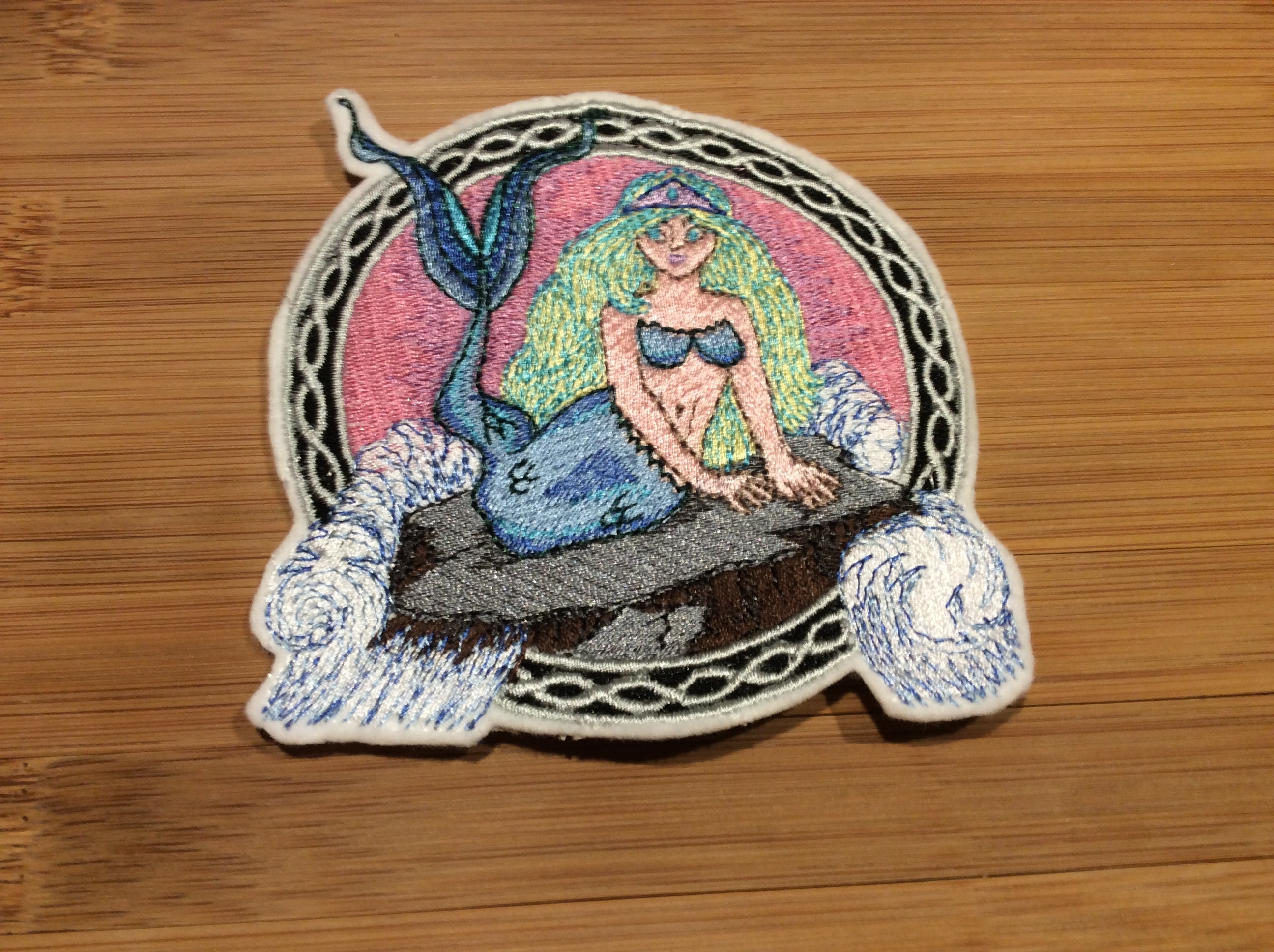 Embroidered Mermaid Mystical Creature Sew/Iron-On Patch Celtic Border by Twistedstitcher 2018 Located in Abbotsford BC Canada - Thumbnail 4