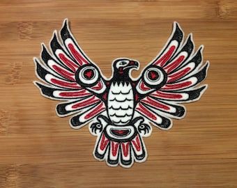 Embroidered Red Black and White Native Tribal Full Wing Eagle Patch by Twistedstitcher2018