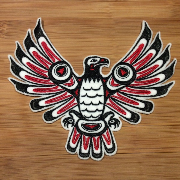 Embroidered Red Black and White Native Tribal Full Wing Eagle Patch by Twistedstitcher2018 Located in Abbotsford BC Canada