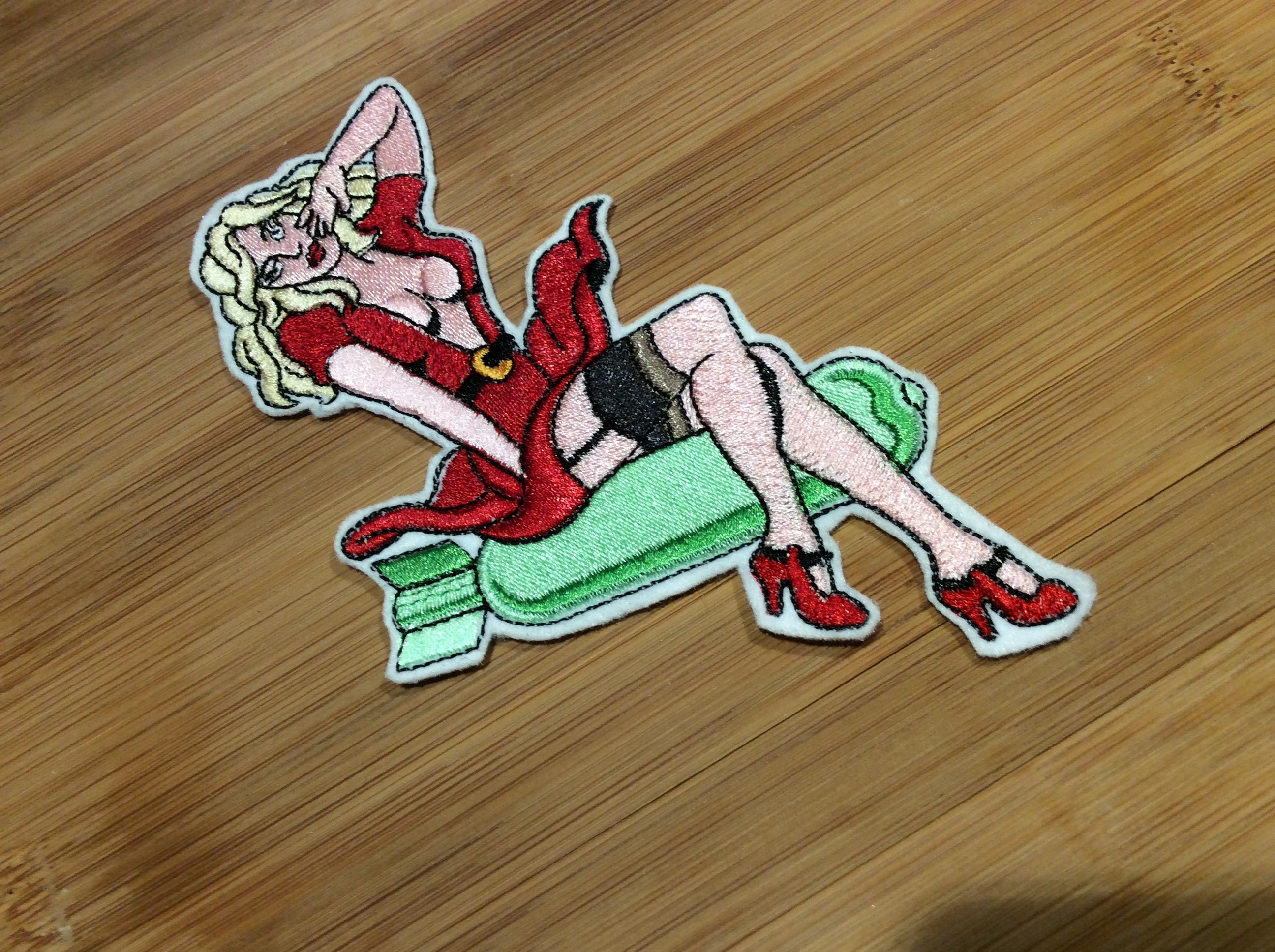 Embroidered Blonde Bombshell Pin-Up Girl Tattooed Style Patch Women Riding A Bomb by Twistedstitcher 2018 Located in Abbotsford BC Canada - Thumbnail 5